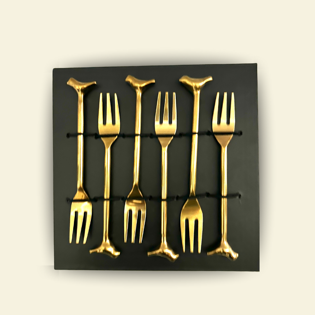 GOLDEN BIRDIE DESSERT FORKS SET